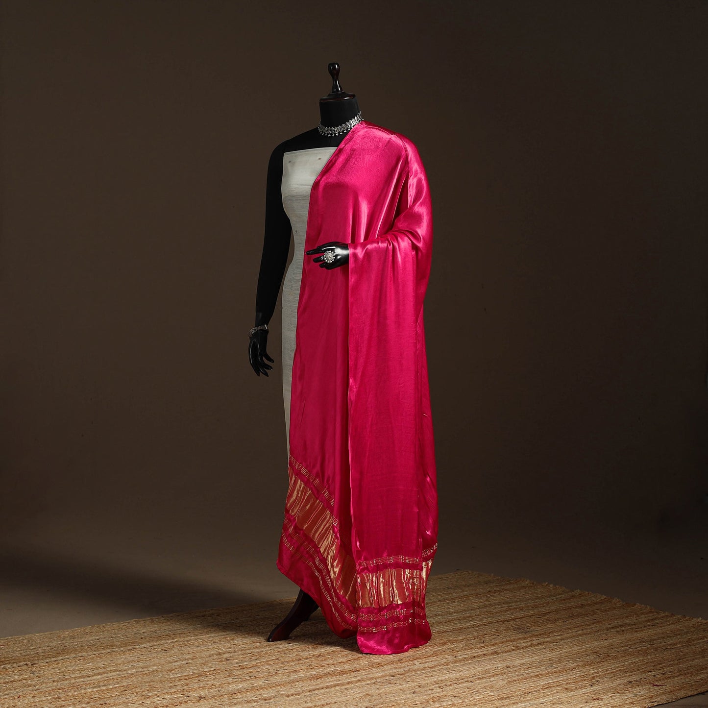 Modal silk natural dyed plain dupatta with lagdi patta 02
