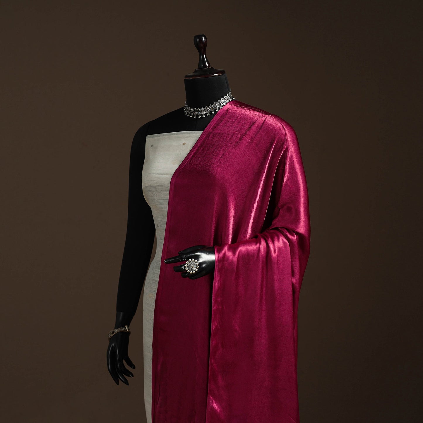 Modal silk natural dyed plain dupatta with lagdi patta 06