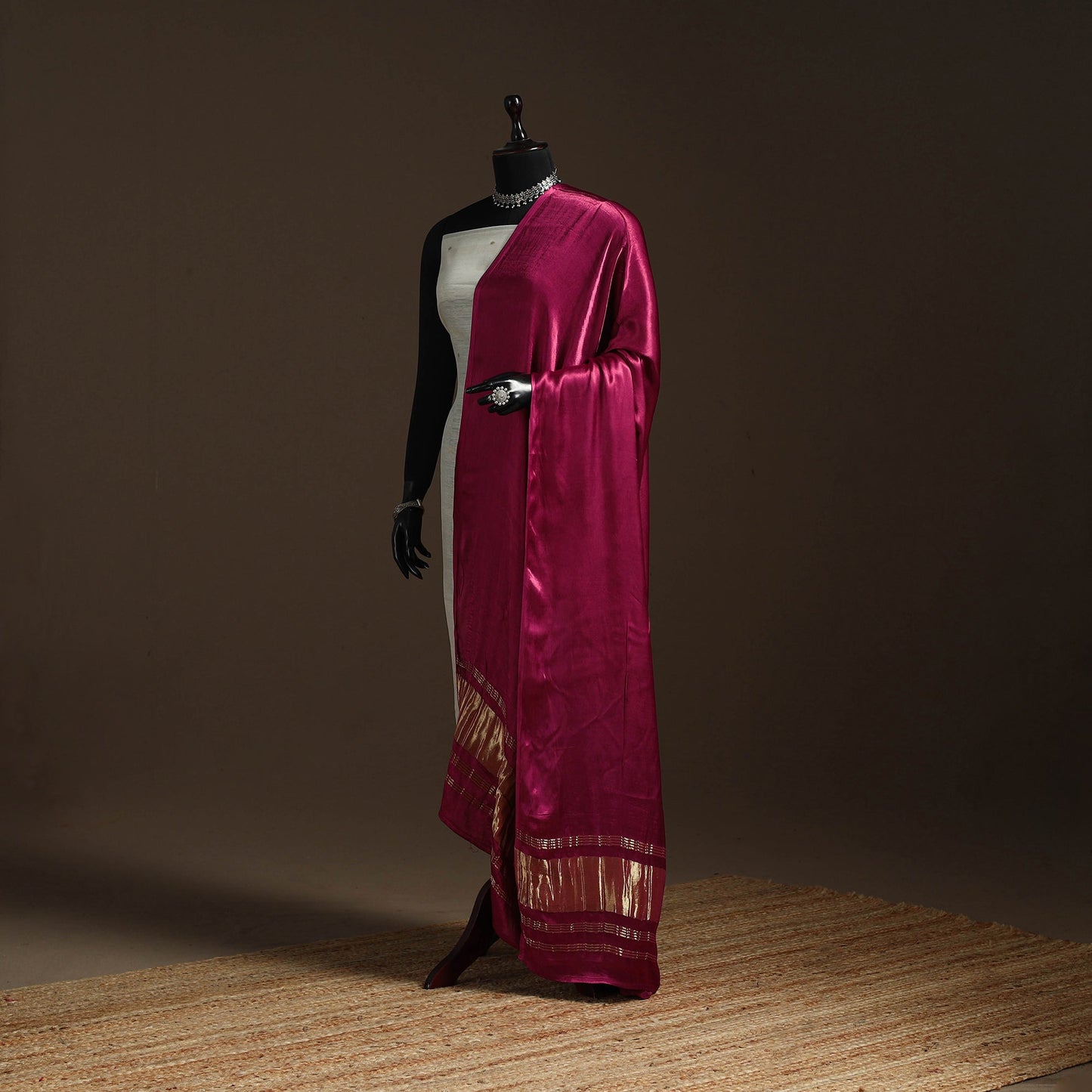 Modal silk natural dyed plain dupatta with lagdi patta 06