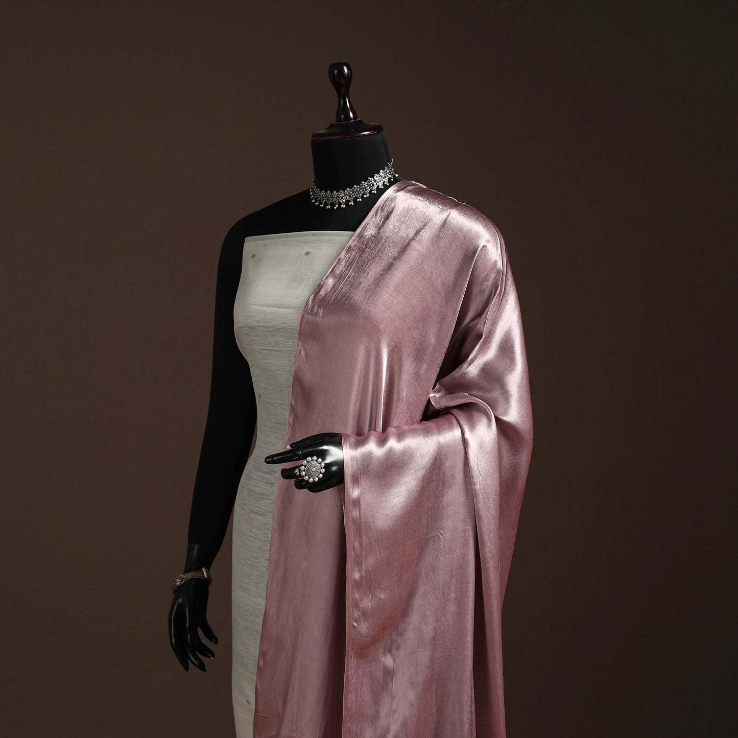 Modal silk natural dyed plain dupatta with lagdi patta 08