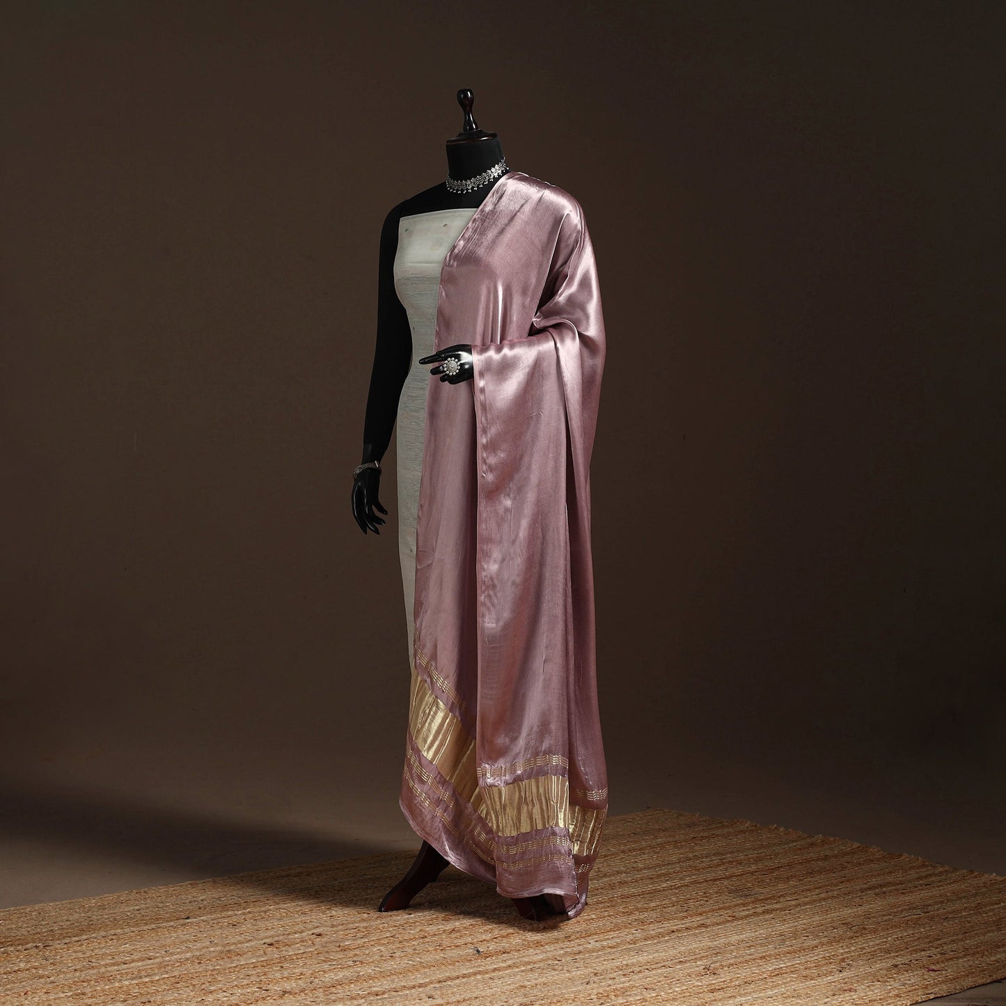 Modal silk natural dyed plain dupatta with lagdi patta 08