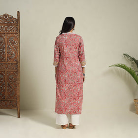 Mosaic Fusion Cotton Pink Straight Lace Work Sanganeri Kurta for Women