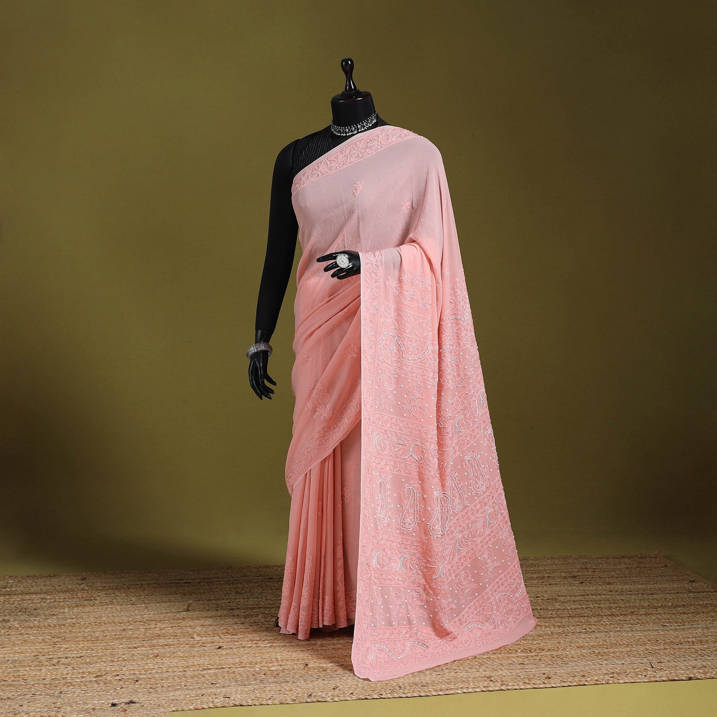 Pink - mukaish hand embroidered georgette heavy beadwork