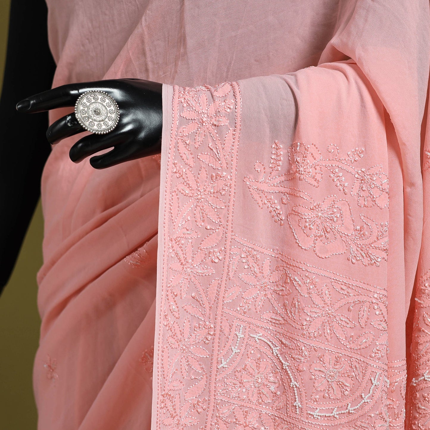 Pink - mukaish hand embroidered georgette heavy beadwork
