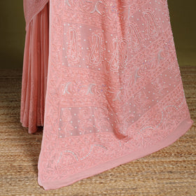 Pink - mukaish hand embroidered georgette heavy beadwork