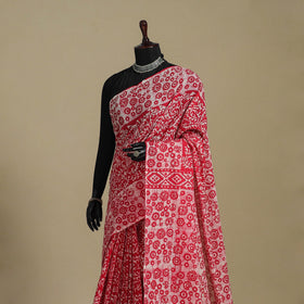 Pink - mul cotton hand batik saree 26 - handcrafted