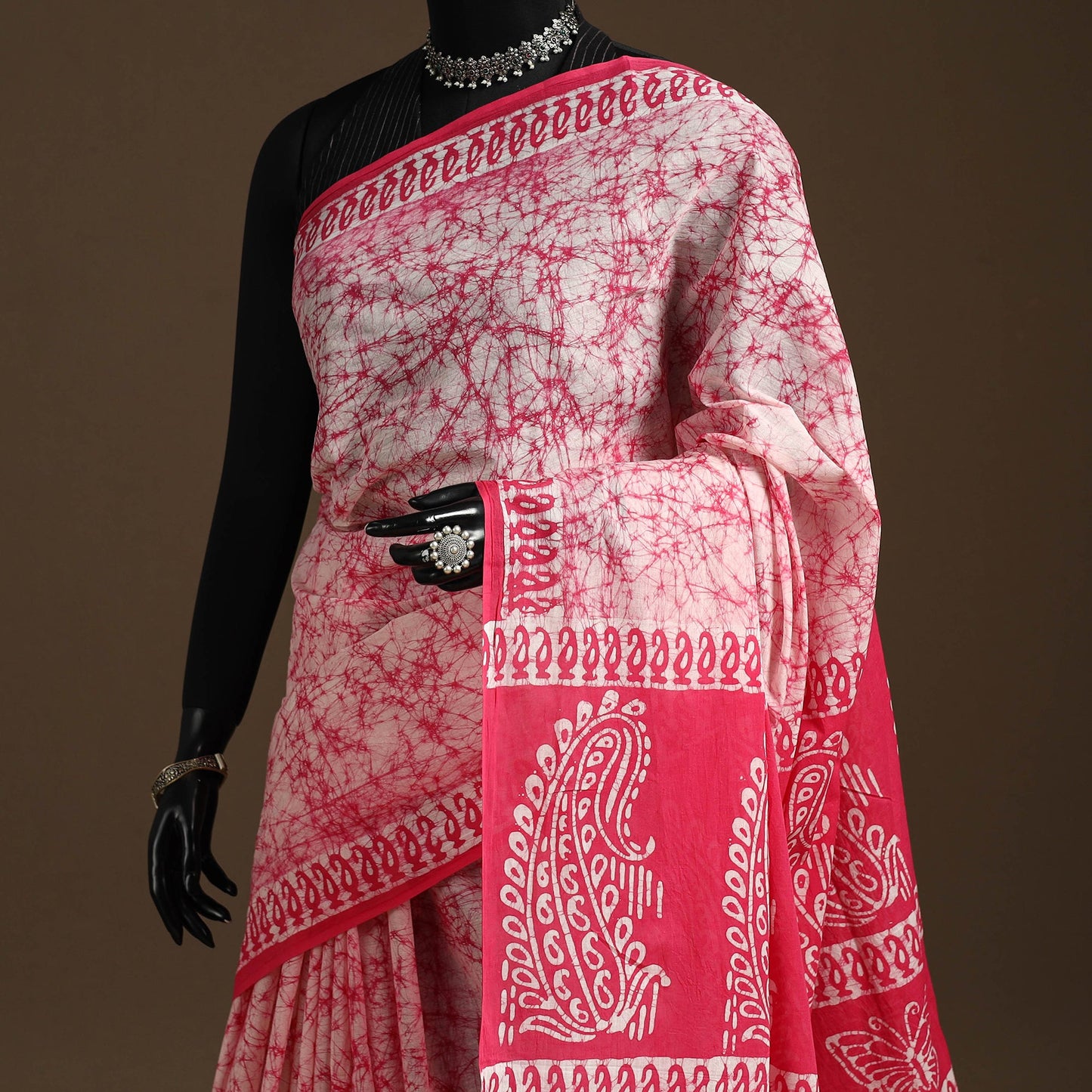 Pink - mul cotton hand batik saree 20 - handcrafted