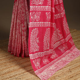Pink - mul cotton hand batik saree 20 - handcrafted