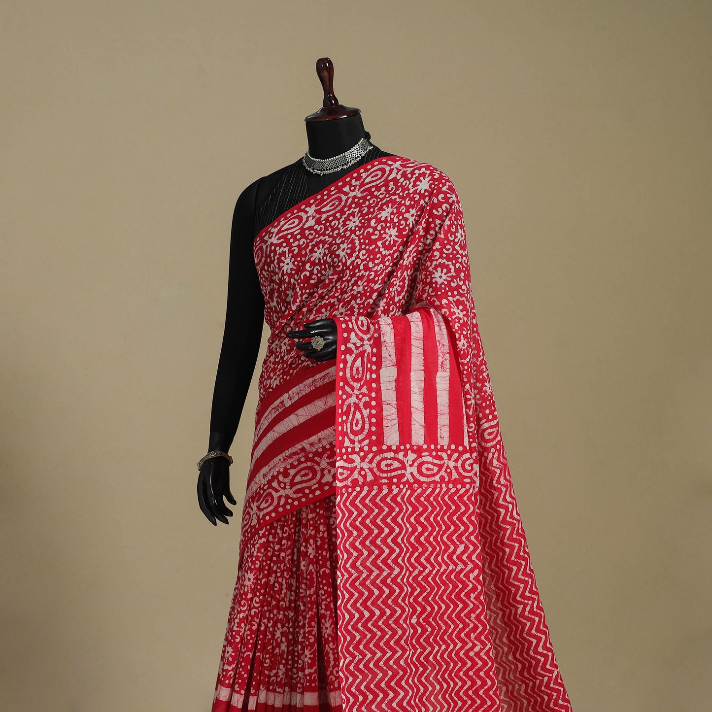 Pink - mul cotton hand batik saree 25 - handcrafted