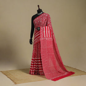 Pink - mul cotton hand batik saree 25 - handcrafted