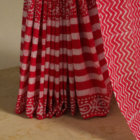 Pink - mul cotton hand batik saree 25 - handcrafted