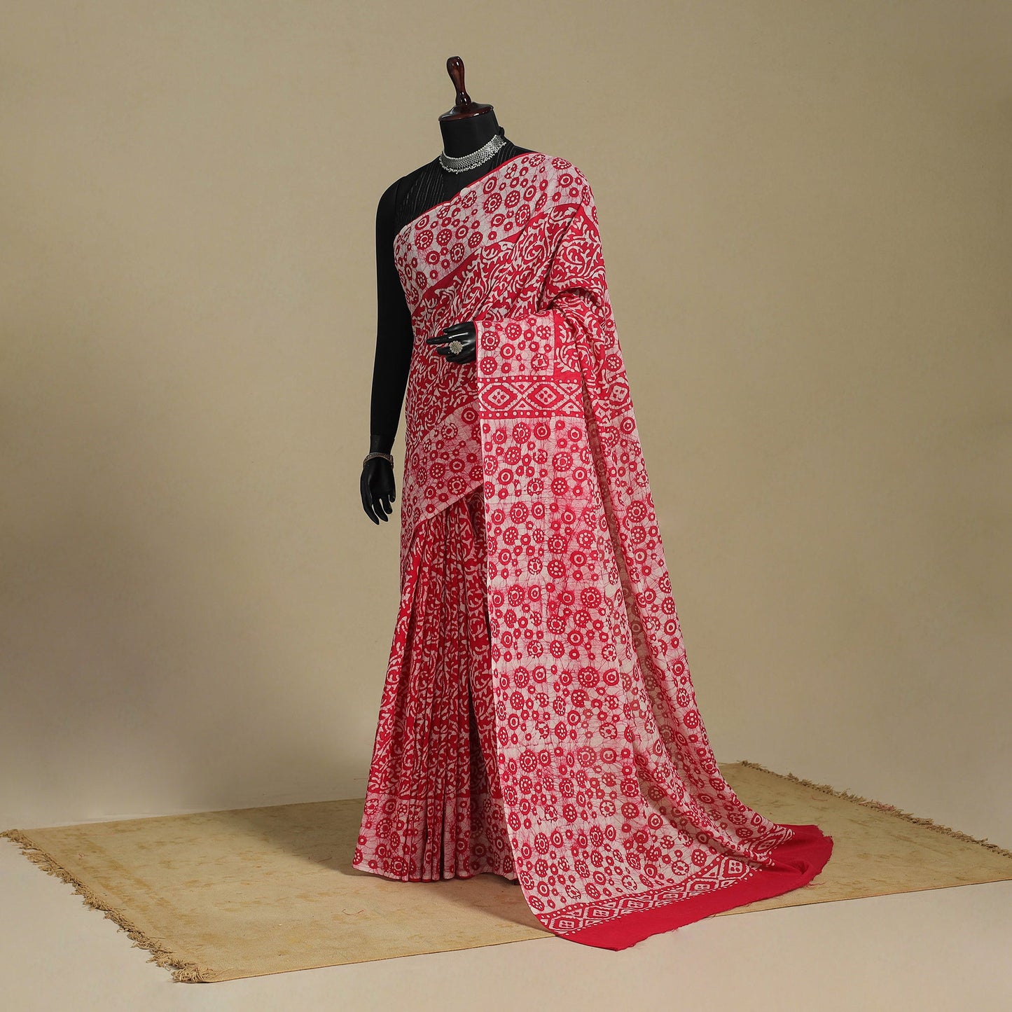 Pink - mul cotton hand batik saree 26 - handcrafted
