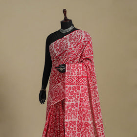 Pink - mul cotton hand batik saree 26 - handcrafted