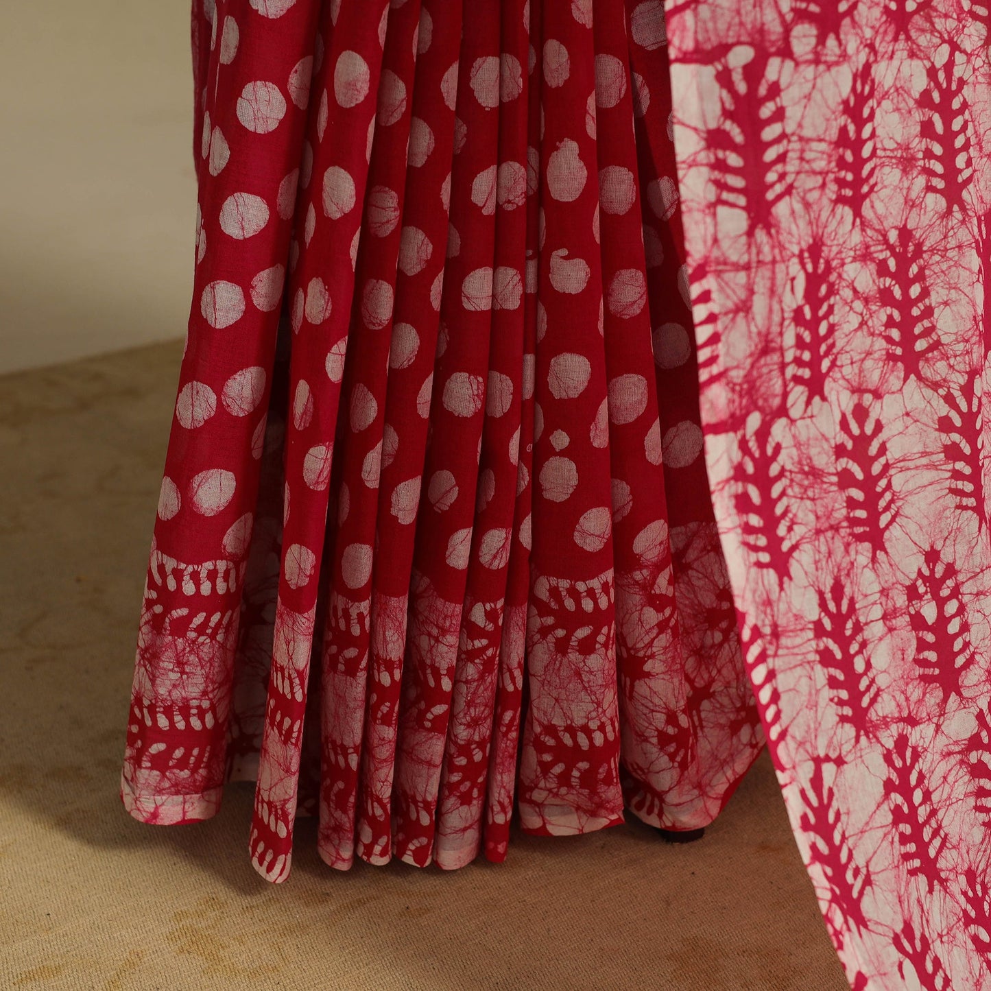 Pink - mul cotton hand batik saree 68 - handcrafted