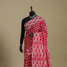 Pink - mul cotton hand batik saree 68 - handcrafted