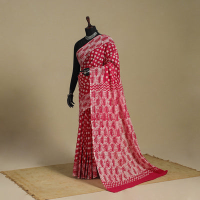 Pink - mul cotton hand batik saree 68 - handcrafted