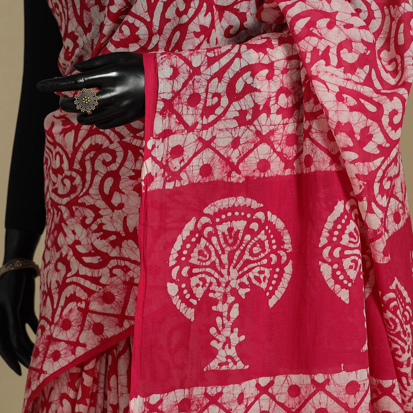 Pink - mul cotton hand batik saree 69 - handcrafted