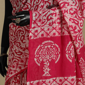 Pink - mul cotton hand batik saree 69 - handcrafted