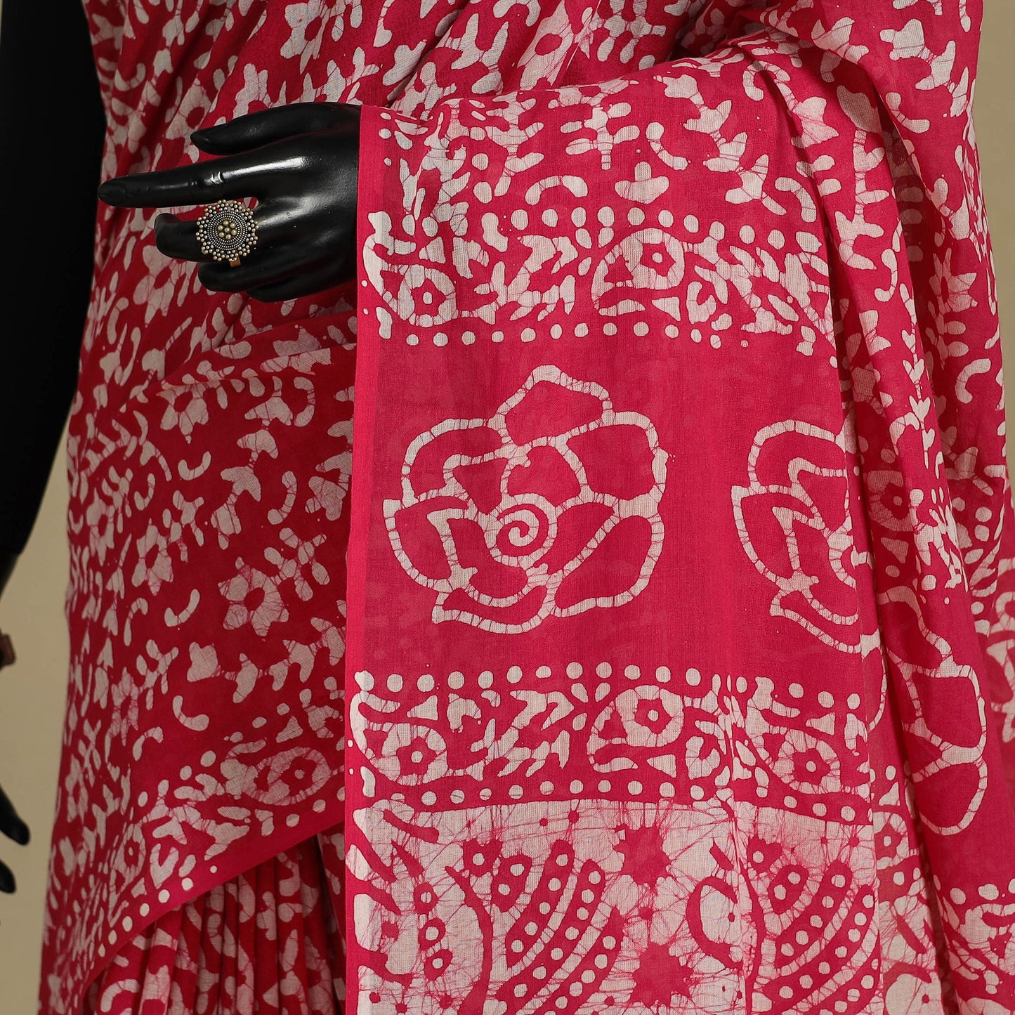 Pink - mul cotton hand batik saree 70 - handcrafted