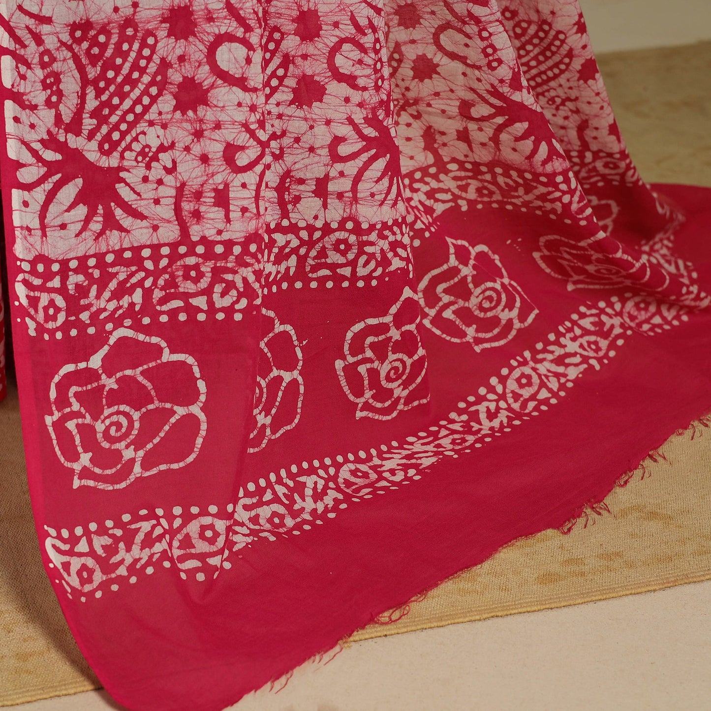 Pink - mul cotton hand batik saree 70 - handcrafted