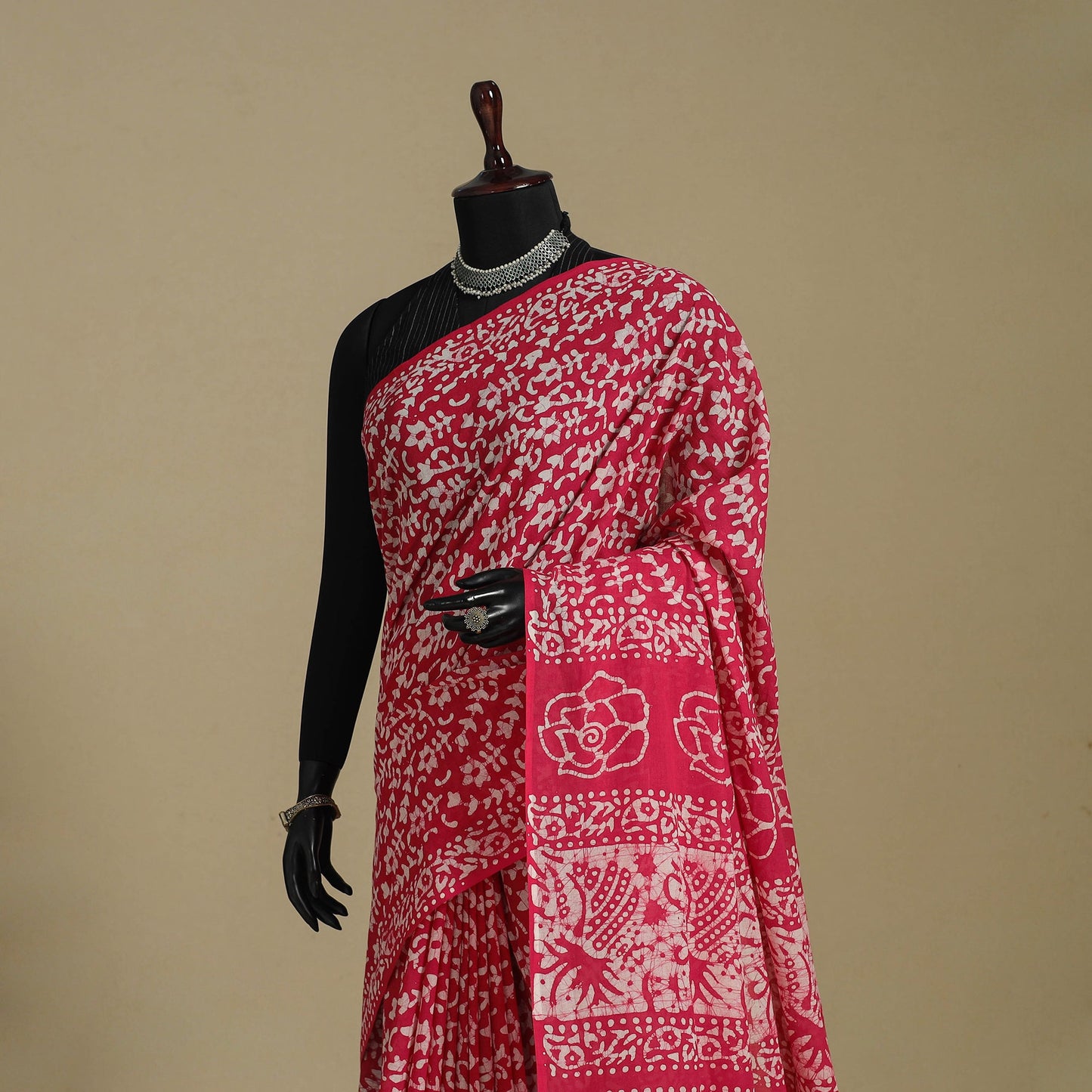 Pink - mul cotton hand batik saree 70 - handcrafted