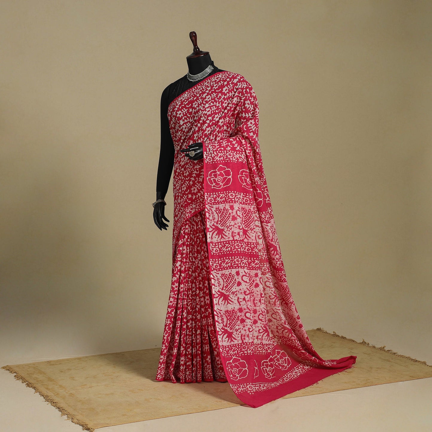 Pink - mul cotton hand batik saree 70 - handcrafted