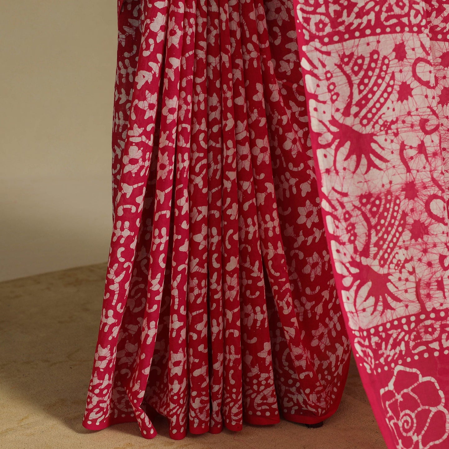 Pink - mul cotton hand batik saree 70 - handcrafted