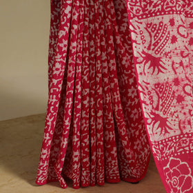 Pink - mul cotton hand batik saree 70 - handcrafted