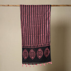  Pink Mul Cotton Hand Batik Print Stole with Tassels