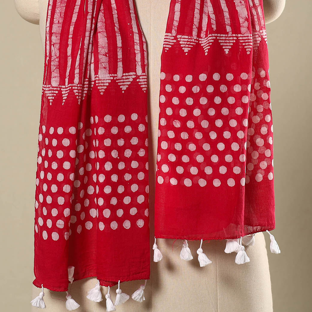Pink - mul cotton hand batik stole with tassels 67