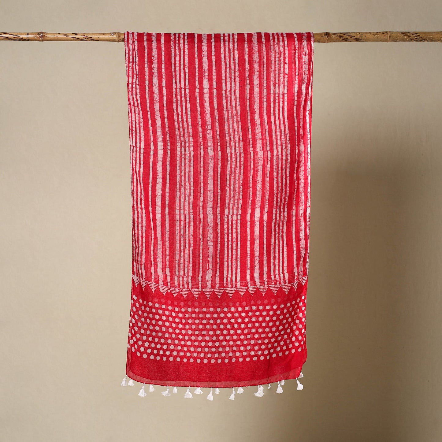 Pink - mul cotton hand batik stole with tassels 67