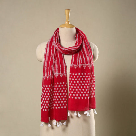 Pink - mul cotton hand batik stole with tassels 67