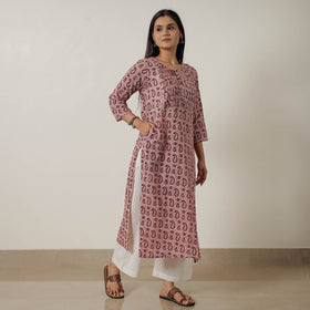 Buy Block Print Mul Cotton Straight Bagh Kurta For Women