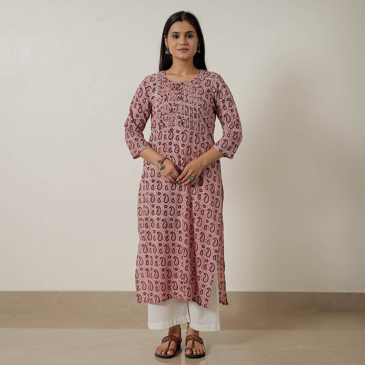 Buy Block Print Mul Cotton Straight Bagh Kurta For Women