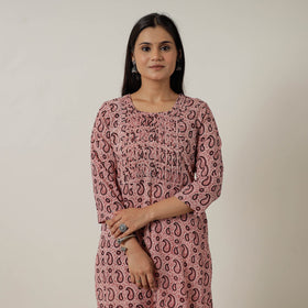 Buy Block Print Mul Cotton Straight Bagh Kurta For Women