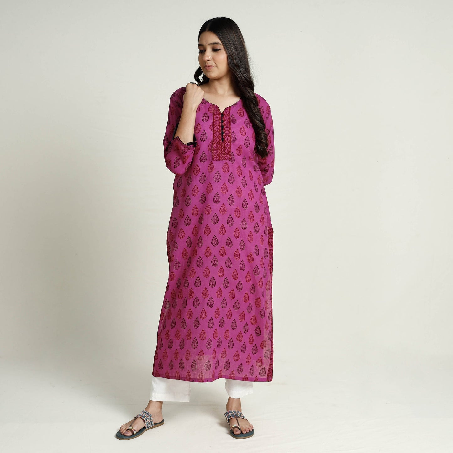 Buy Block Print Mul Cotton Straight Bagh Kurta For Women