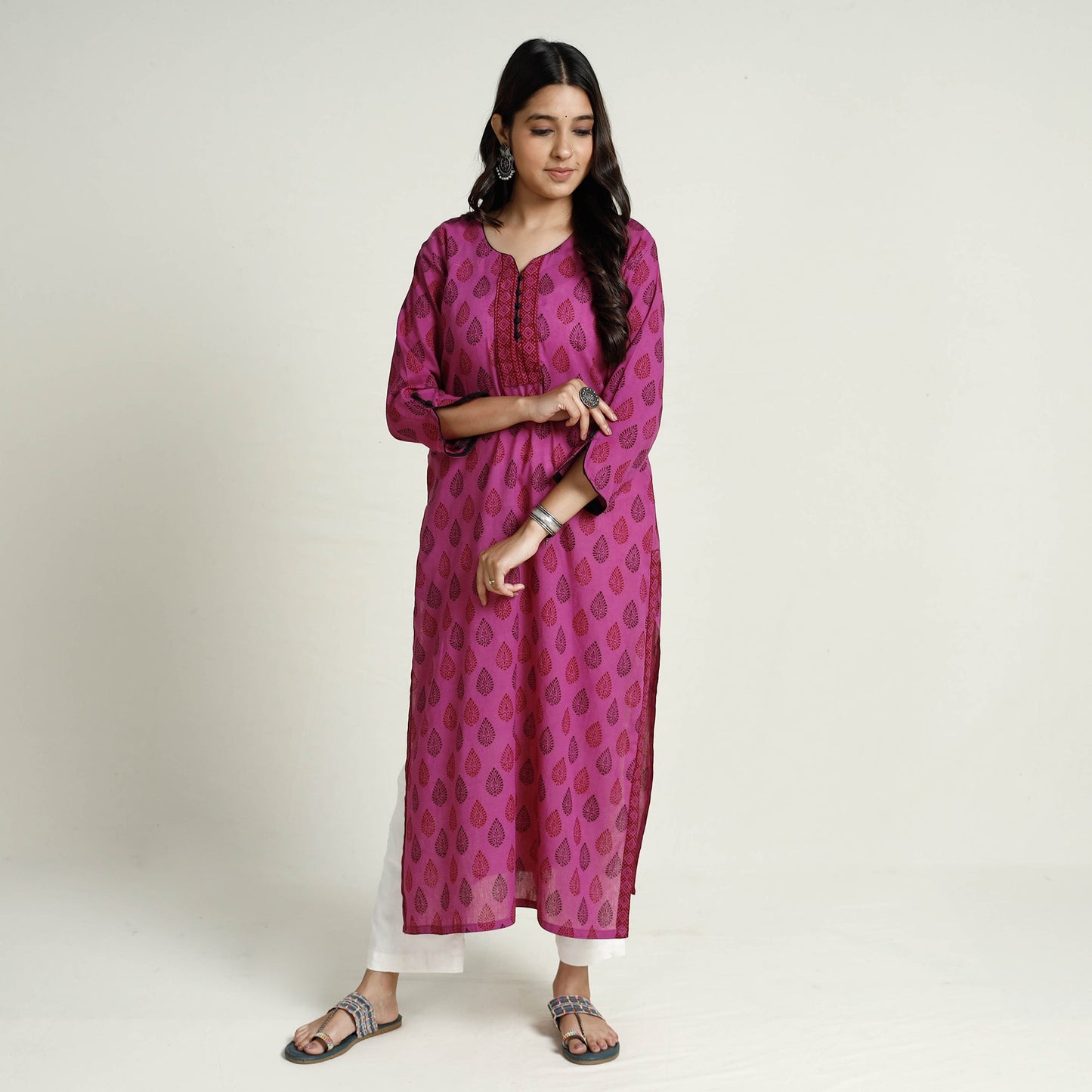Buy Block Print Mul Cotton Straight Bagh Kurta For Women