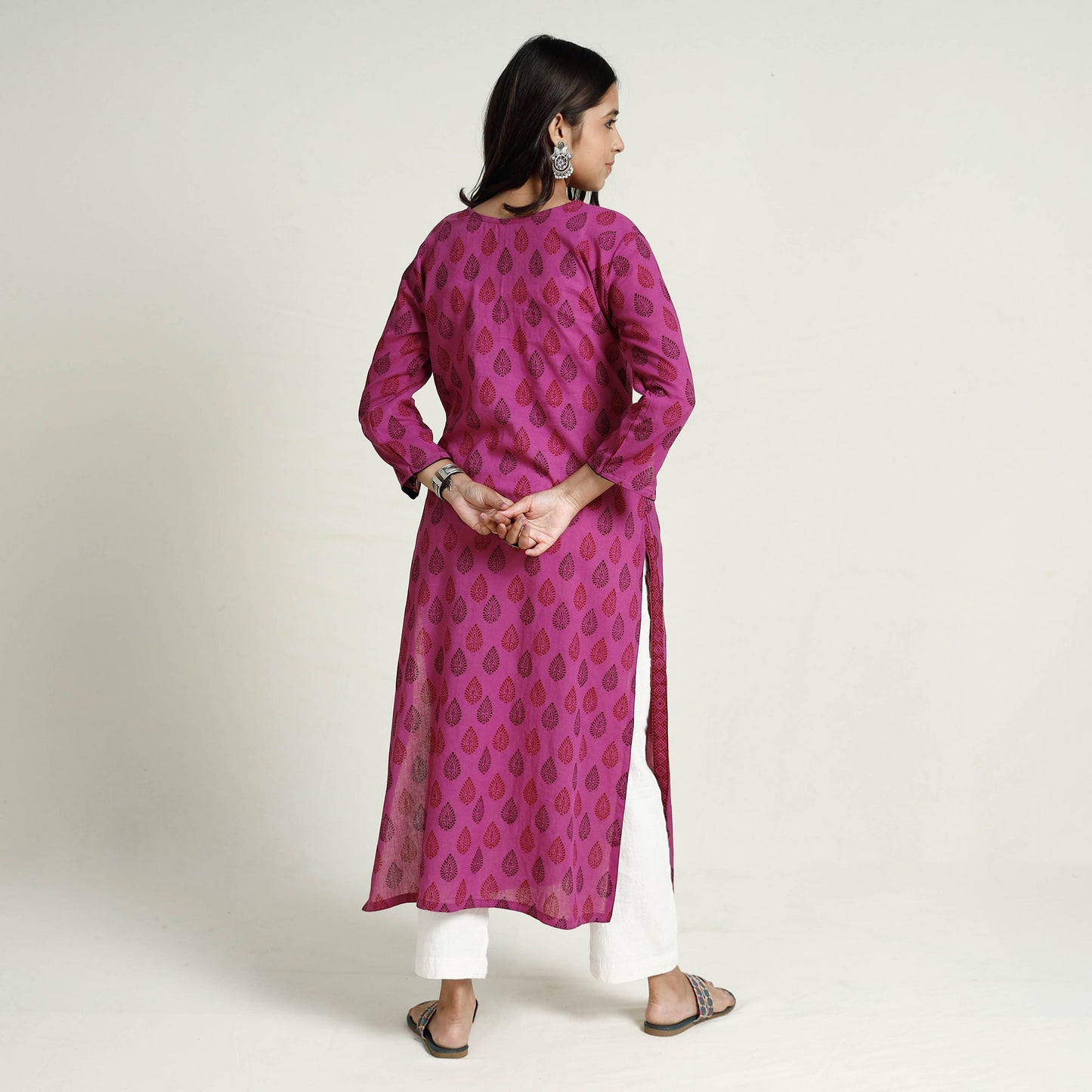 Buy Block Print Mul Cotton Straight Bagh Kurta For Women