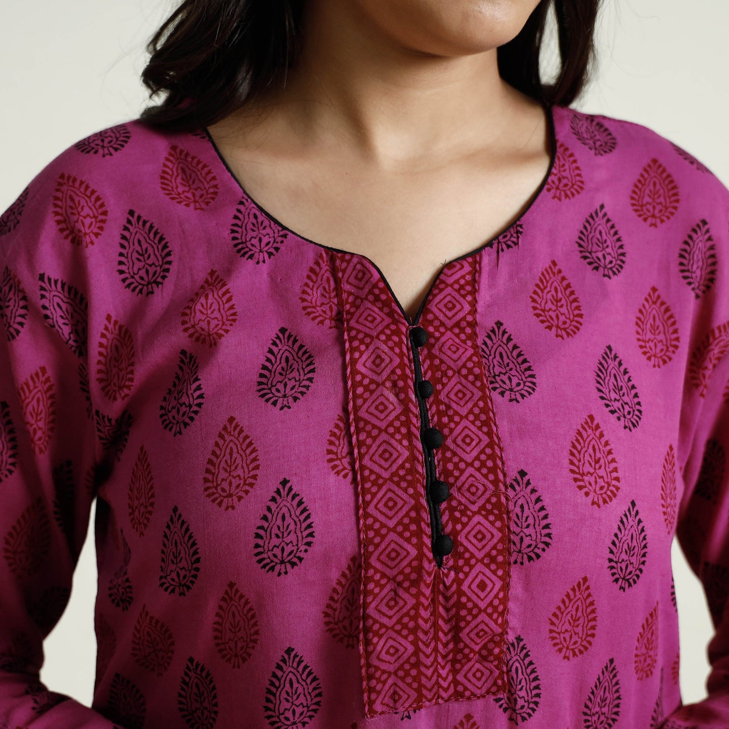 Buy Block Print Mul Cotton Straight Bagh Kurta For Women