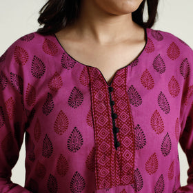 Buy Block Print Mul Cotton Straight Bagh Kurta For Women