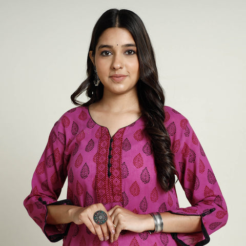Buy Block Print Mul Cotton Straight Bagh Kurta For Women