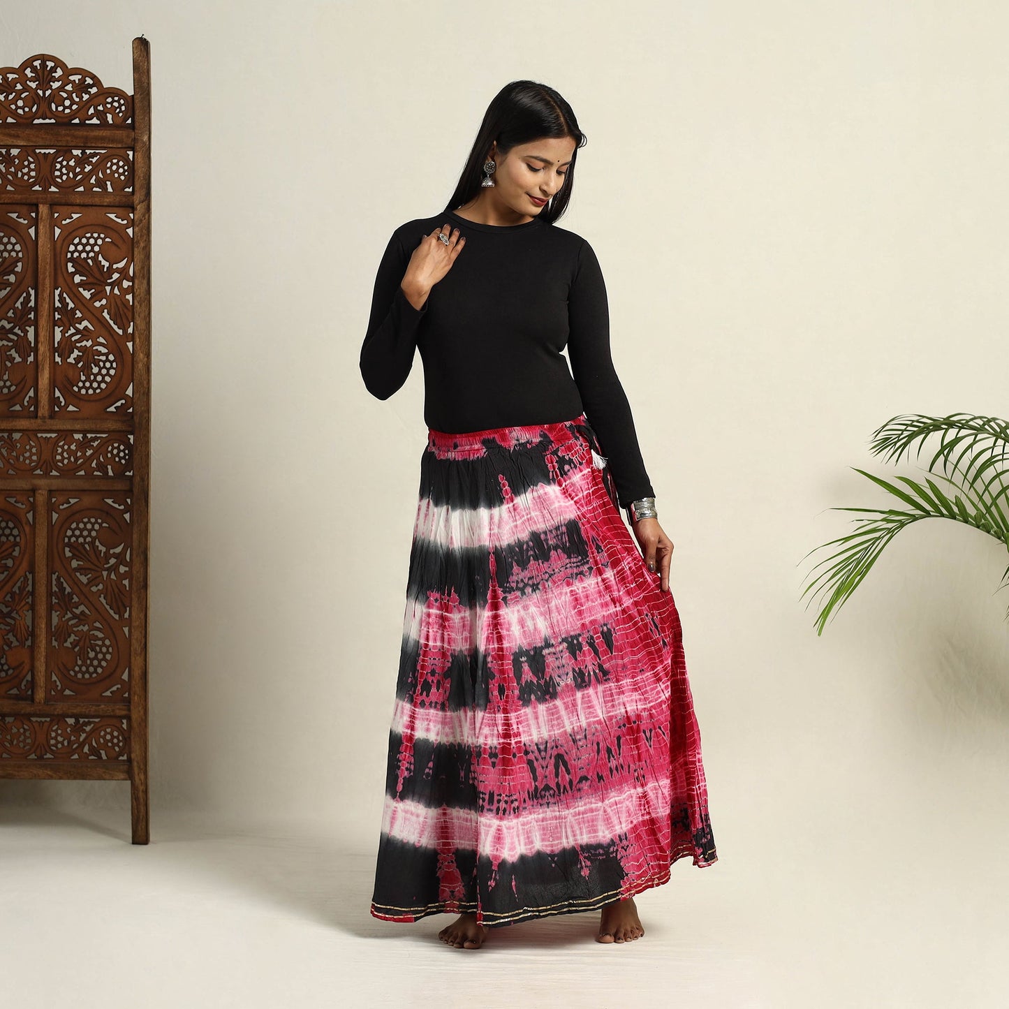 Multicolor - Cotton Long Shibori Tie-Dye Skirt 14