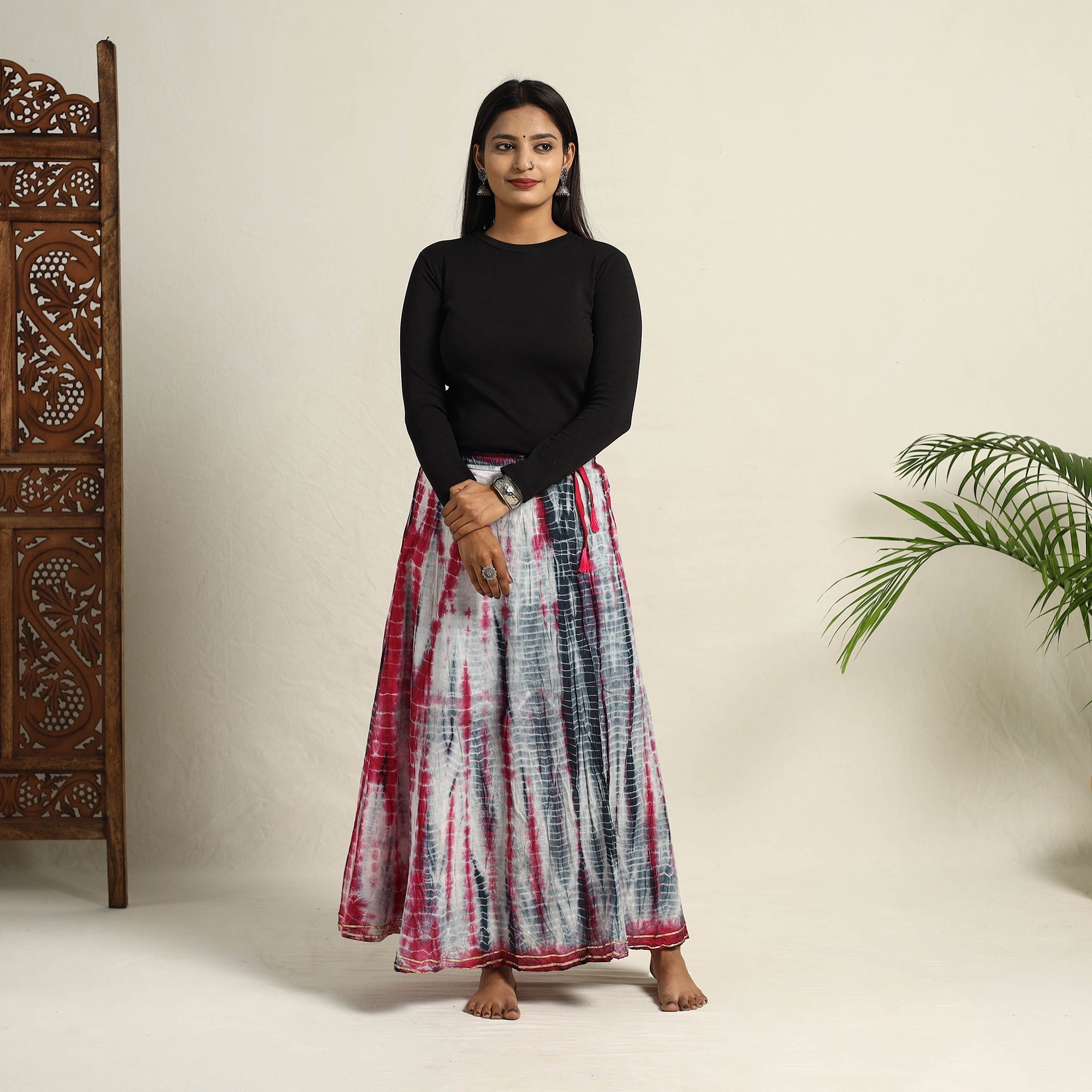 Buy Multicolor Cotton Long Shibori Tie-Dye Skirt