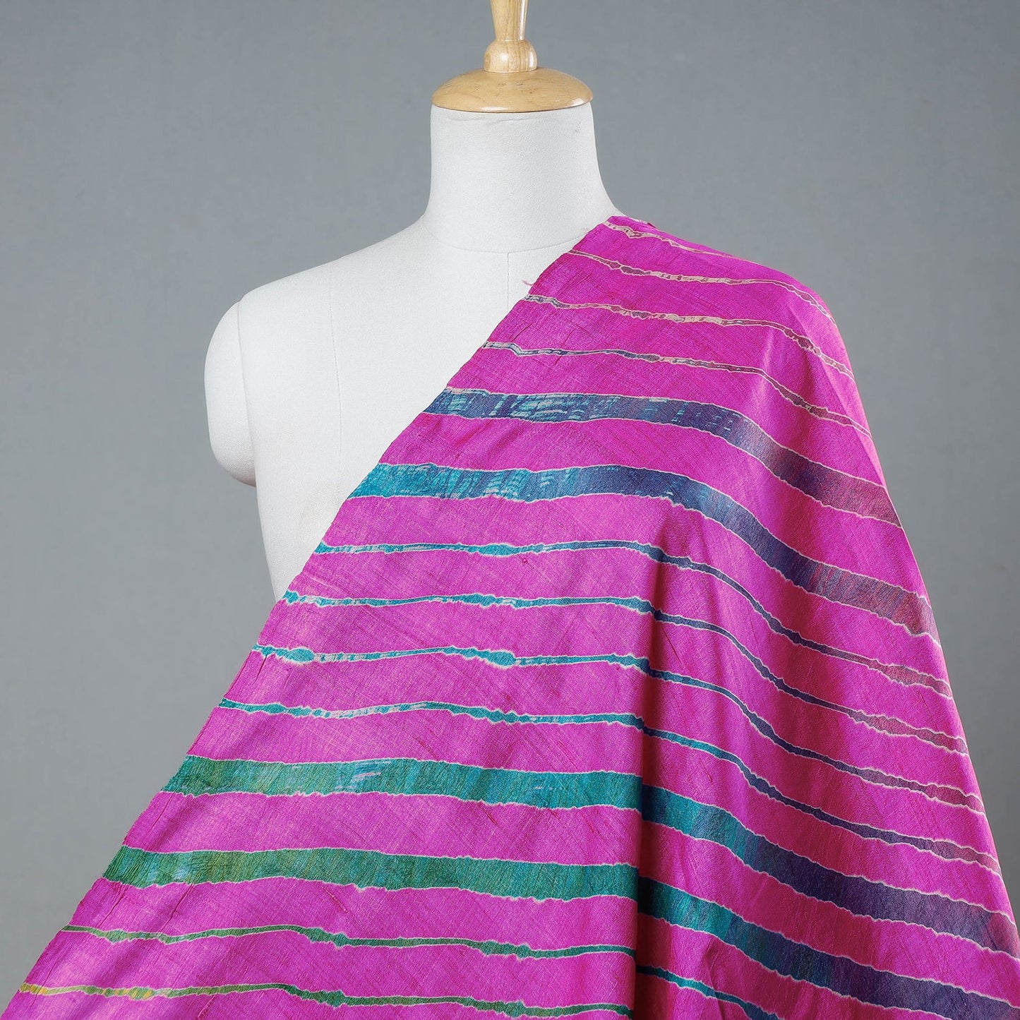 Pink Leheriya Tie-Dye Tussar Silk Handloom Fabric 