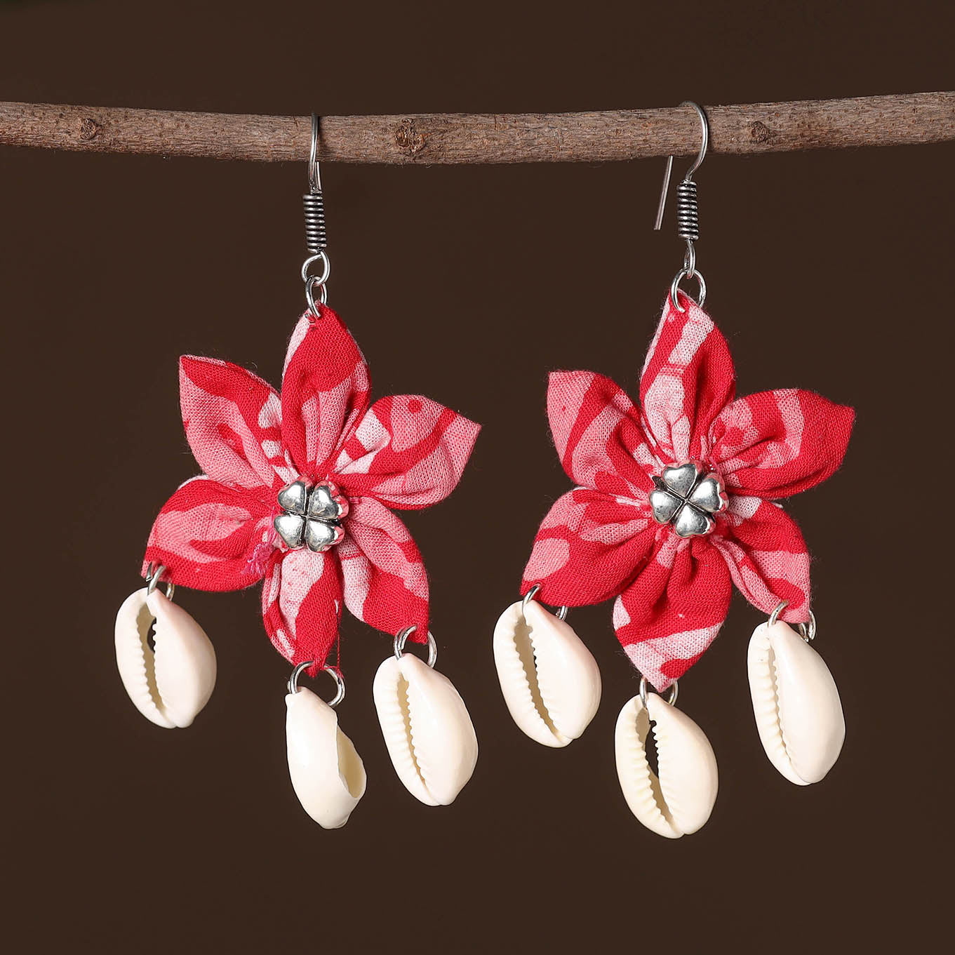 Pink - naaz fabart phool kali shell earrings - handcrafted