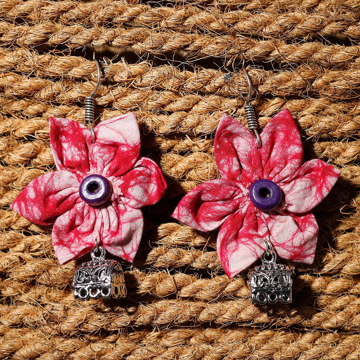 Pink - naaz handcrafted gs fabart phool kali earrings