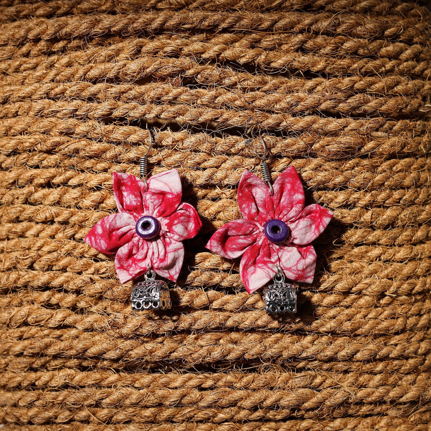 Pink - naaz handcrafted gs fabart phool kali earrings