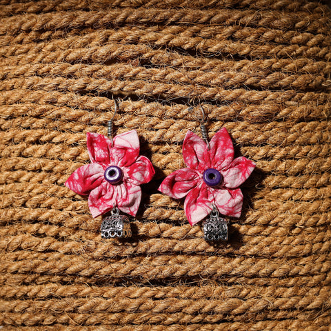 Pink - naaz handcrafted gs fabart phool kali earrings