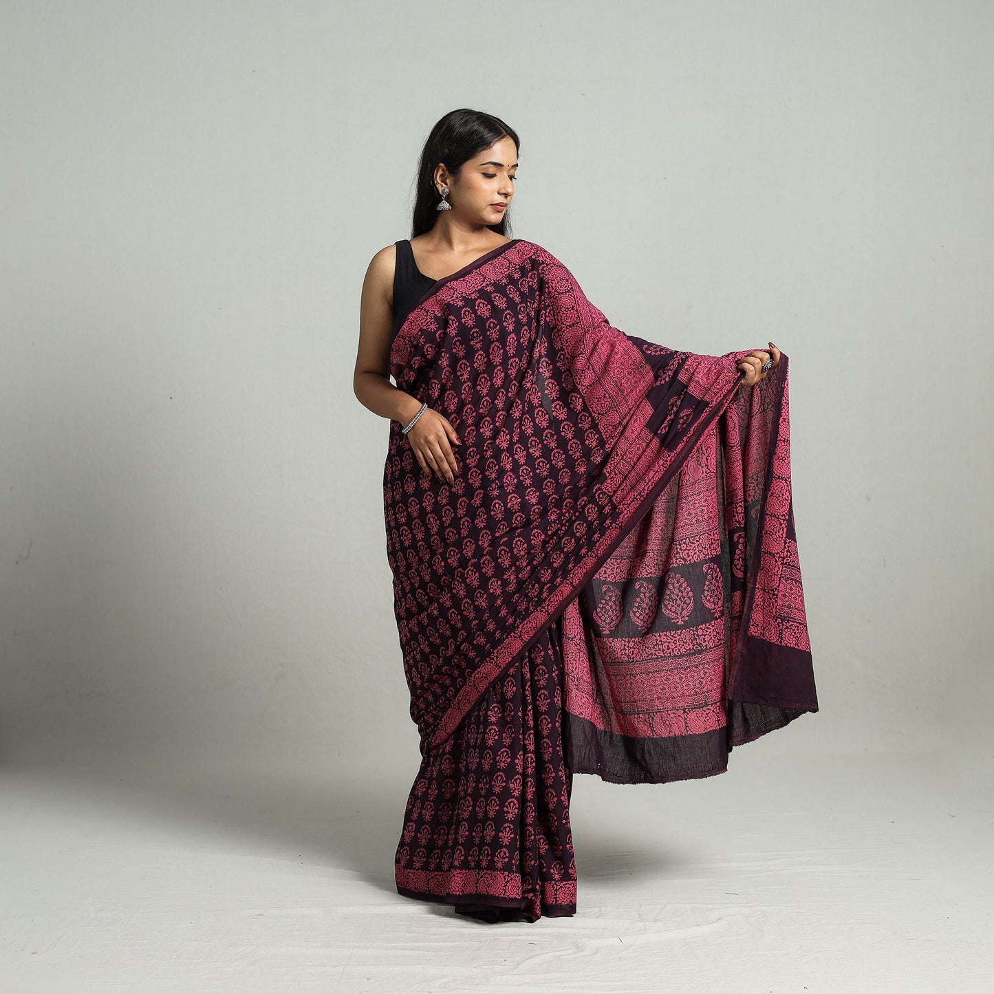 Pink Bagh Print Cotton Saree Online from Madhya Pradesh 