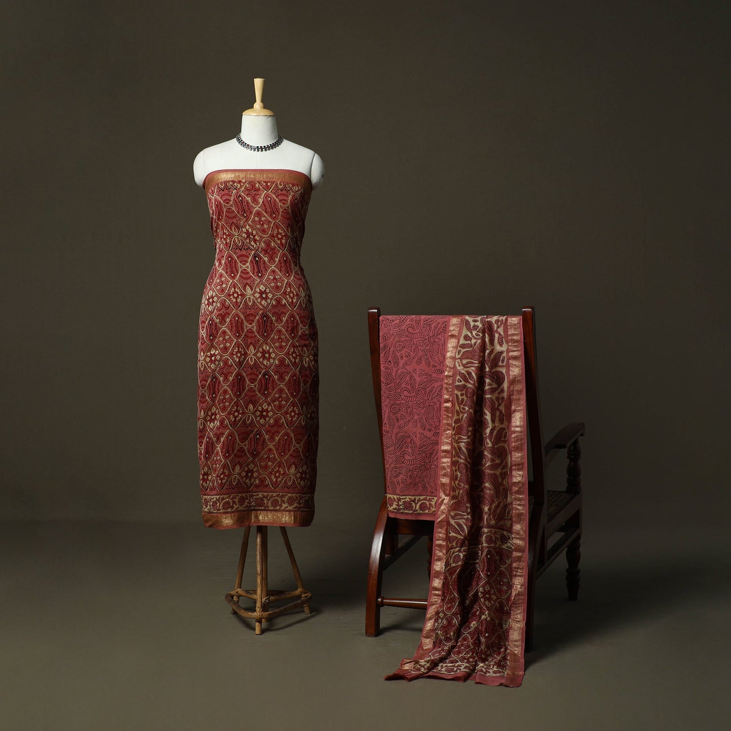 Natural dyed block print maheshwari silk vanaspati bagru